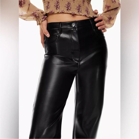 Aritzia Wilfred The Melina Cropped Straight Leg Pants Black Vegan Leather Size 2 - Picture 3 of 8